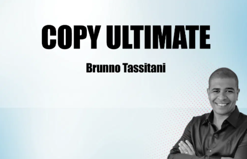 Capa do curso Copy Ultimate de Brunno Tassitani, com design moderno e elementos de vendas.