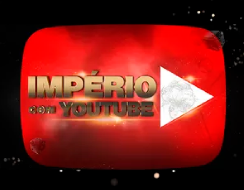 Logo do curso Império com YouTube Mauro Júnior com símbolo de dinheiro e gráfico de crescimento