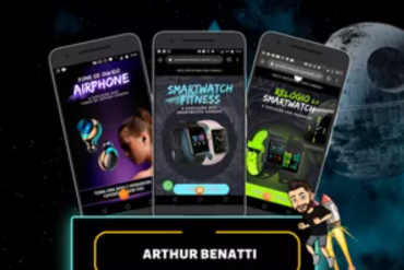 Capa do curso Landing Canva Arthur Benatti com exemplos de landing pages criadas no Canva.