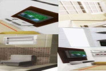 Renderização 3D realista de um projeto de marcenaria moderna com móveis sob medida, iluminação suave e detalhes impressionantes.