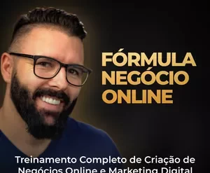 Capa do curso Fórmula Negócio Online de Alex Vargas, mostrando o logo e um resumo do que o curso oferece para criar negócios na internet.