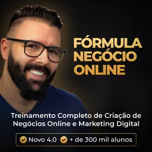 Capa do curso Fórmula Negócio Online de Alex Vargas, mostrando o logo e um resumo do que o curso oferece para criar negócios na internet.