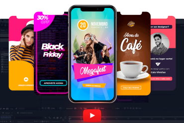 Capa do curso Stories Animados de Caio Vinicius com destaque para download e animações vibrantes.