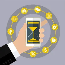 Capa do curso Hiper Eficiência e Gestão de Tempo Hackers do Estudo com ícones de produtividade e relógio.