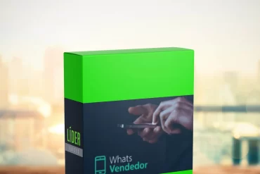 Homem sorrindo e usando celular para vender pelo WhatsApp, com ícones de venda e crescimento financeiro ao redor.