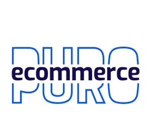 Gabriel Bollico ensinando sobre Ecommerce Puro, com ícones de negócios online e gráficos de crescimento.