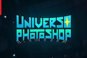 Capa do curso Universo Photoshop 2020 com logo do software em destaque e elementos de design gráfico