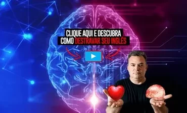 Homem sorrindo, estudando inglês com livros e um laptop exibindo o Método ISA de Eustáquio Pereira, com ícones de PNL e conversão ao fundo.